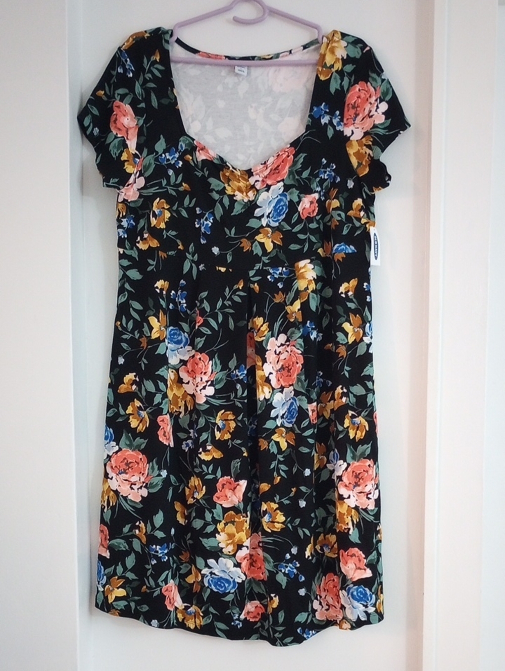 Old Navy Black Floral Dress Blue Yellow Blooms Cottagecore Summer Maternity L
